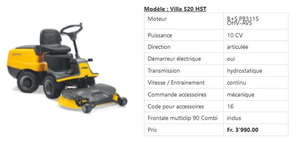 tracteur à gazon villa 520